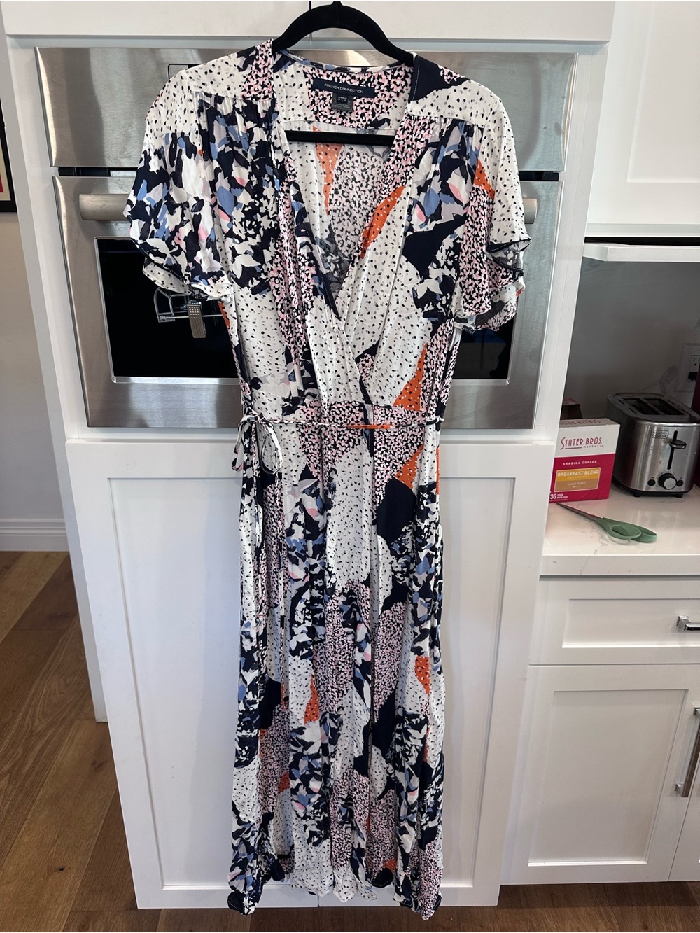 Womens French Connection Navy, White & Orange Wrap Maxi Dress size 10